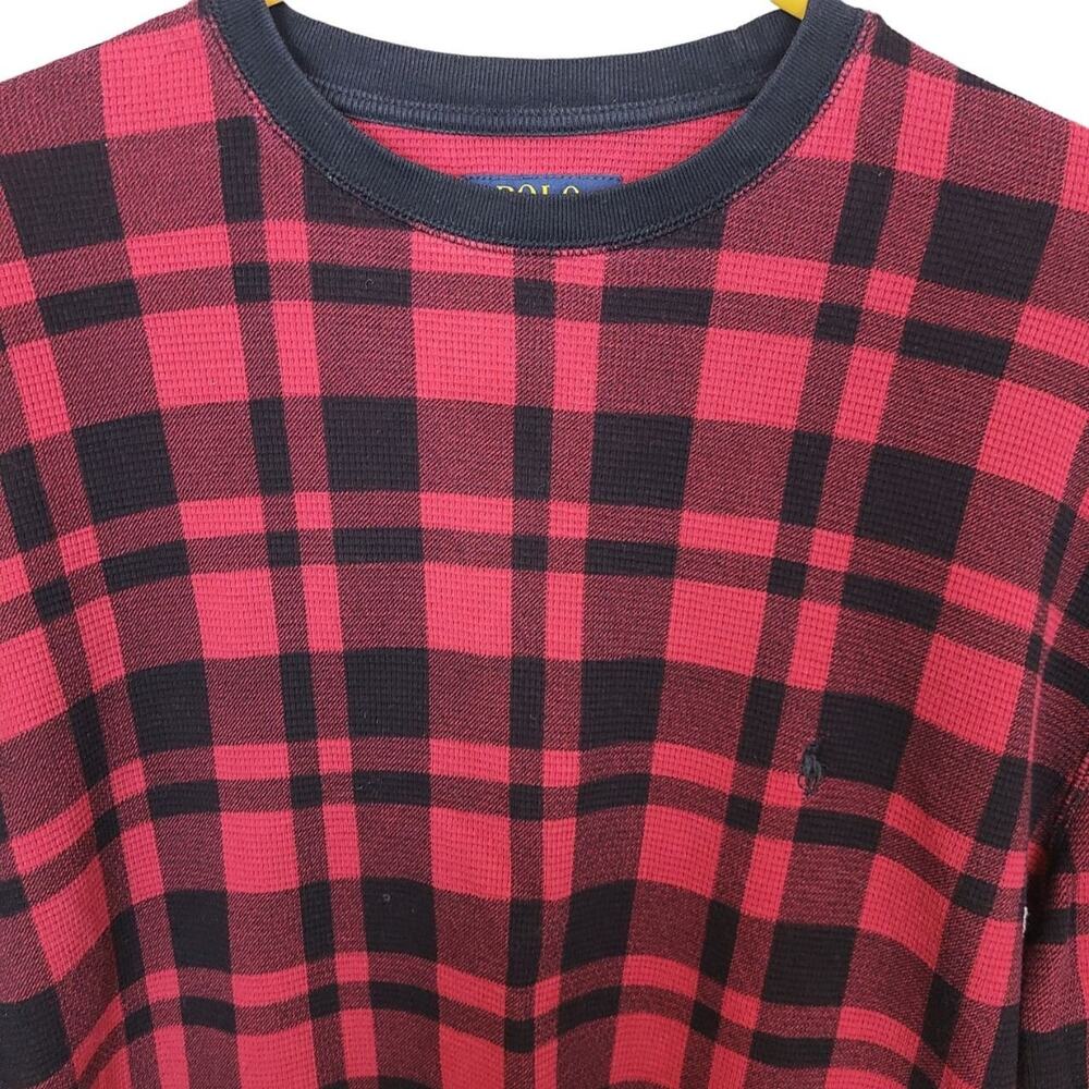 Polo Ralph Lauren Mens Red Buffalo Plaid Waffle Knit Thermal Shirt Size L Preppy - Picture 2 of 7